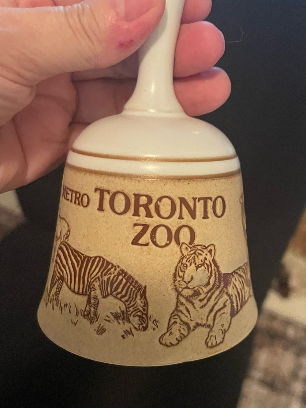 Toronto Zoo Souvenir Ceramic Bell in Cream and Brown